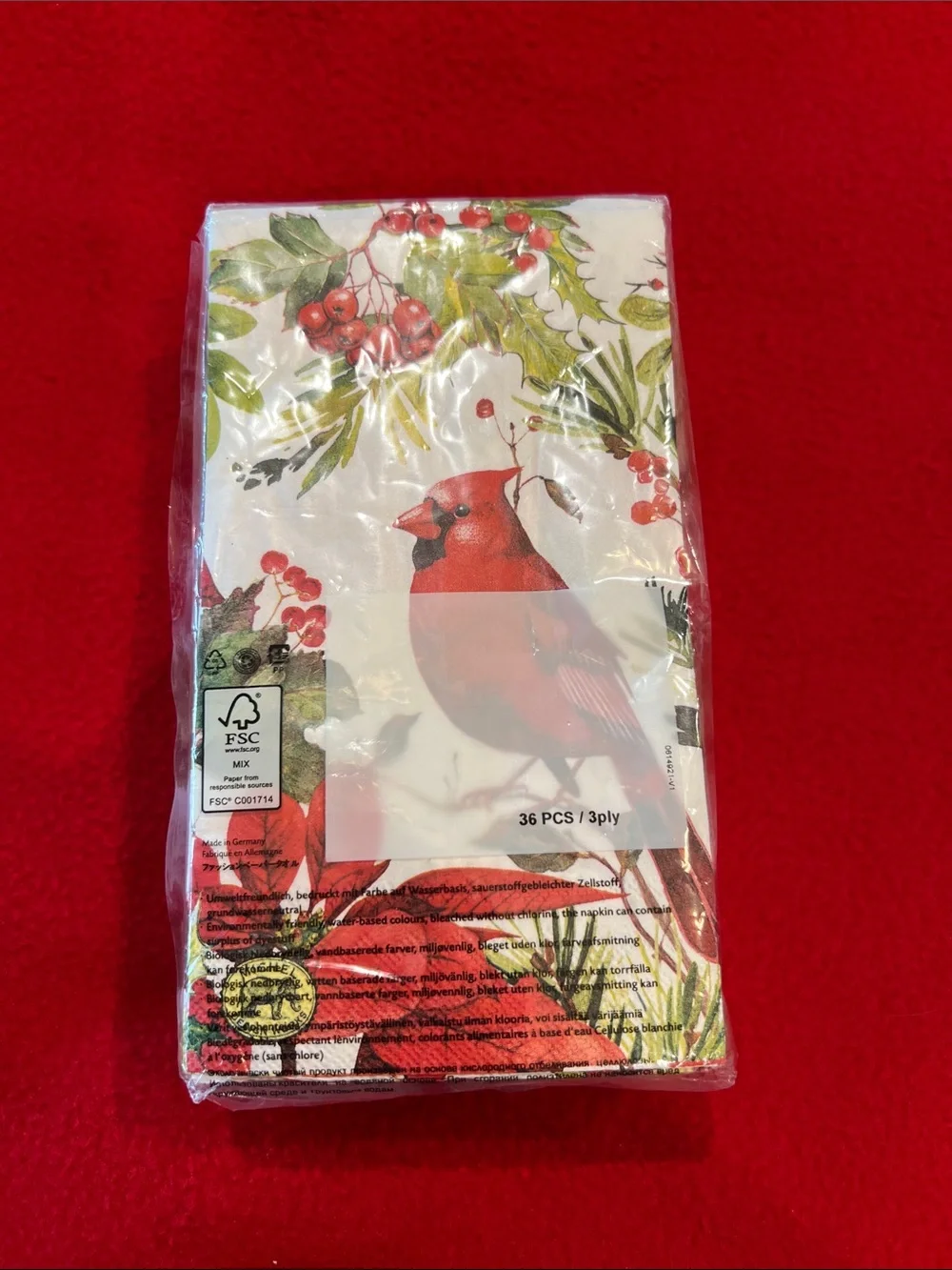 Red Cardinal Paper Napkins 3-Ply 36 Count New in Package